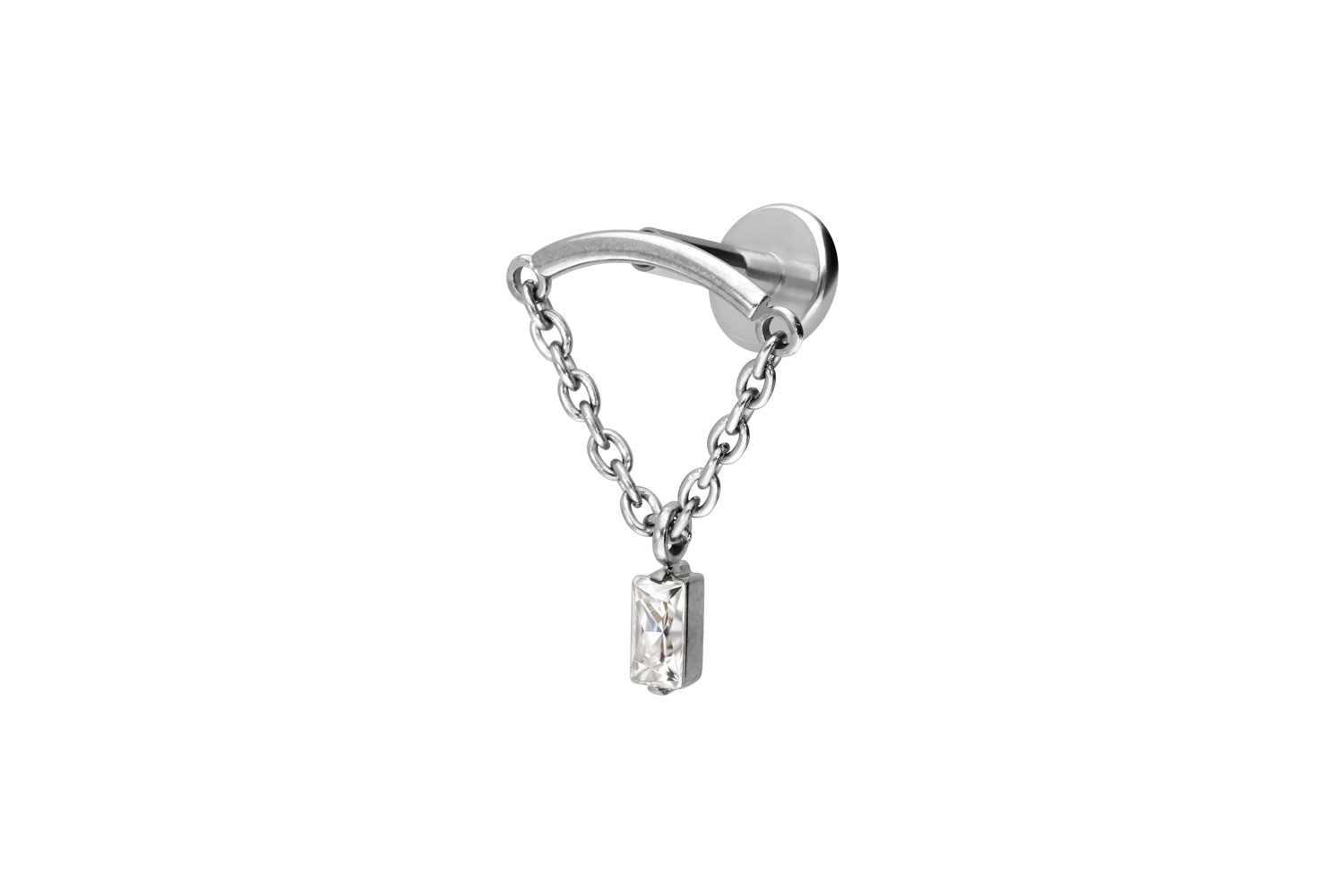Titan Labret Piercing mit Innengewinde BOGEN + KETTE + KRISTALLRECHTECK